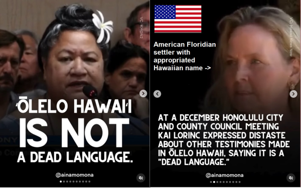 American Floridian appropriated - ‘ Hawaiian name -‘OLELO HAWAII AT A DECEMBER HONOLULU CITY AND COUNTY COUNCIL MEETING KAI LORINC EXPRESSED DISTASTE ABOUT OTHER TESTIMONIES MADE IN OLELO HAWAH, SAYING IT IS 