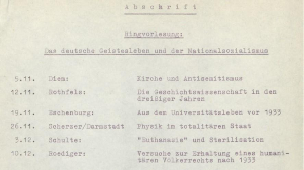 Programm „Ringvorlesung: Das deutsche Geistesleben und der Nationalsozialismus“, in: UAT 197/9 (C). Bild im Format angepasst.