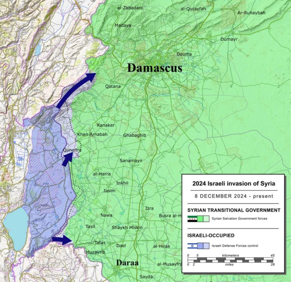 Mapa Alts del Golan anexionnats il·legalment per Israel i nous territoris ocupats a Síria.