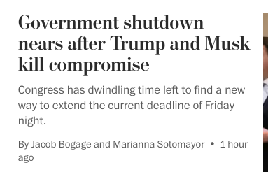 Government shutdown nears after Trump and Musk kill compromise
Congress has dwindling time left to find a new way to extend the current deadline of Friday night.