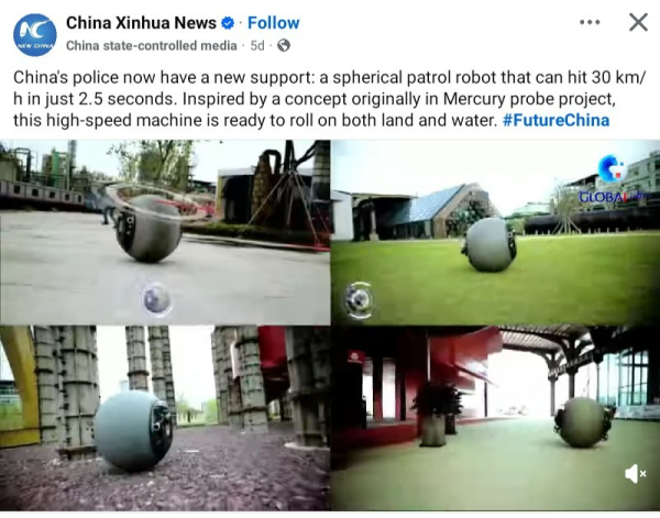 Chinese rolly polly acab robot can chase and capture you.