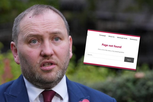 A photo of Ian Murray with a snap of his web page that once was vehemently supporting WASPI women