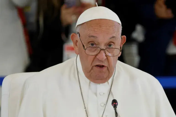 Pope Francis speaks in Savelletri near Bari, Italy [File: Ludovic Marin/AFP]