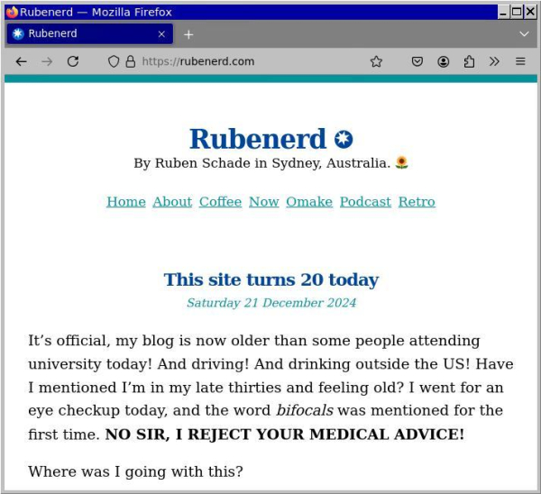 Screenshot of the website under https://rubenerd.com/