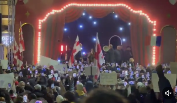 Presidential Zourabichvilli addresses the crowd at the Christmas village in Tbilisi Georgia