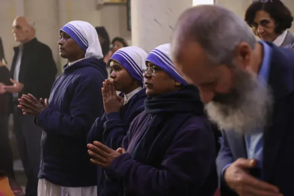 ‘All the world is with you, so the war will finish and we will rebuild,’ the cardinal said, urging Palestinians in Gaza to never be afraid [Omar Al-Qattaa/AFP]