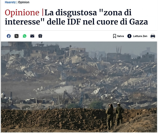 "I soldati israeliani osservano una parte distrutta di Gaza City dalla loro posizione al confine tra Israele e Gaza, come si vede dal sud di Israele, a dicembre."
Credito: Tsafrir Abayov/AP