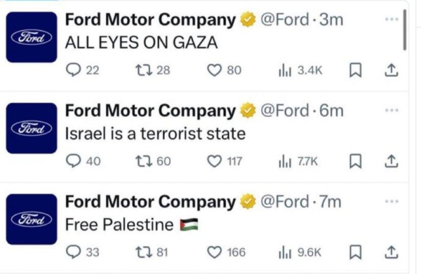 
Now-deleted posts from the Ford Motor Company's X/Twitter account.
(photo credit: screenshot)
