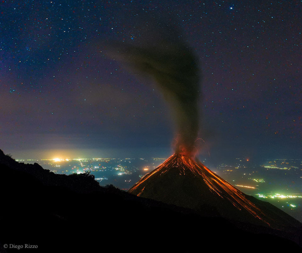 Volcano of Fire Erupts Under the Stars