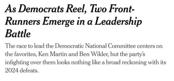 As Democrats Reel, Two Front-Runners Emerge in a Leadership Battle
The race to lead the Democratic National Committee centers on the favorites, Ken Martin and Ben Wikler, but the party’s infighting over them looks nothing like a broad reckoning with its 2024 defeats.