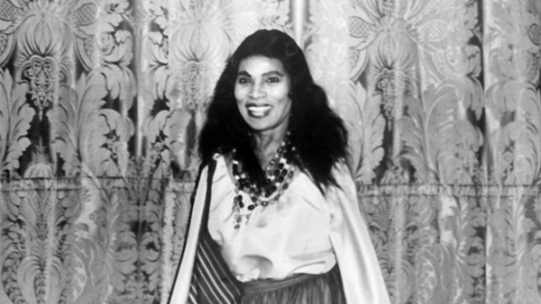 Marian Anderson in costume as Ulrika in Verdi's "Un ballo in maschera". She is a black woman, with loose dark hair.