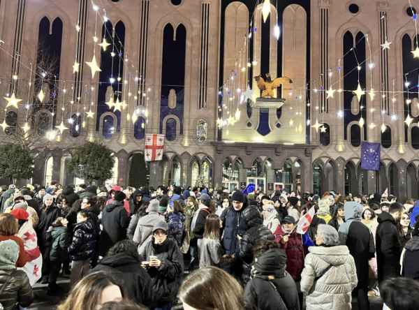 Protestors outside parliament in Tbilisi Georgia.