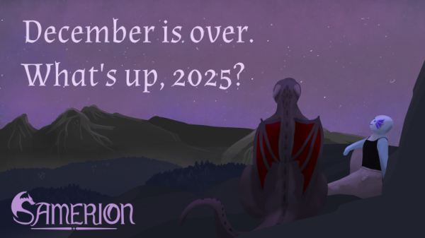 December is over. What's up 2025?

A dragon and lizard are enjoying the moment, watching a foggy forest landscape, sitting beneath a bright purple, night sky.
