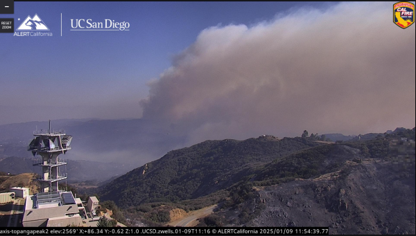 A large header on the northeastern part of the #PalisadesFire, viewed from the Topanga Peak cam. 