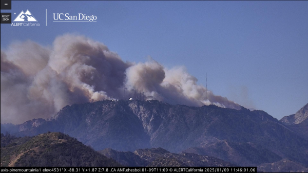 Summit of Mt. Wilson being threatened. View from Alert California cam on Pine mountain. 