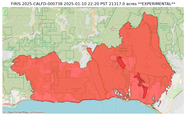 Large, very destructive wildfire on a map