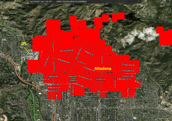 Wildfire map of area around JPL and west of it