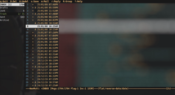 Screenshot of Neomutt, a terminal email client