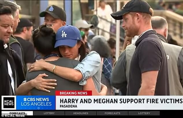 Meghan Markle was 'practical' yet 'emotional' as she and Prince Harry visited survivors of the Los Angeles wildfires, a body language expert has claimed