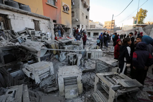 The school was sheltering forcibly displaced Palestinians [Dawoud Abu Alkas/Reuters]