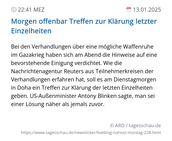 Screenshot eines tagesschau Liveblog Eintrags.