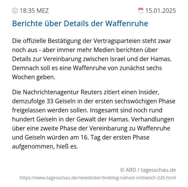 Screenshot eines tagesschau Liveblog Eintrags.