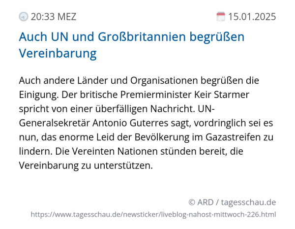 Screenshot eines tagesschau Liveblog Eintrags.