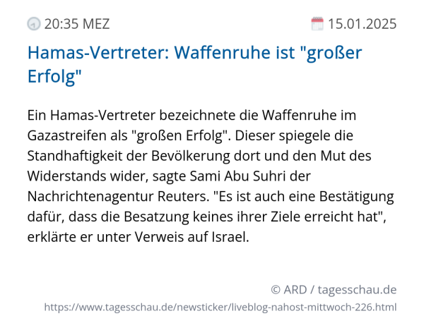 Screenshot eines tagesschau Liveblog Eintrags.