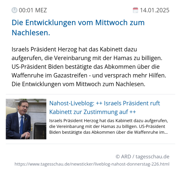 Screenshot eines tagesschau Liveblog Eintrags.