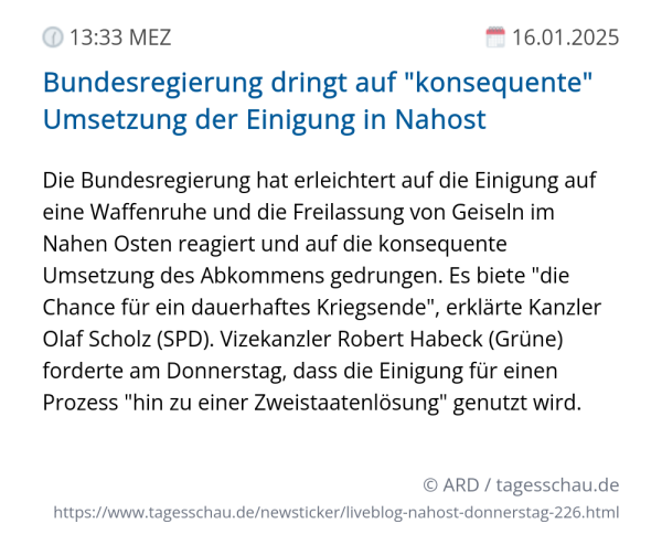 Screenshot eines tagesschau Liveblog Eintrags.