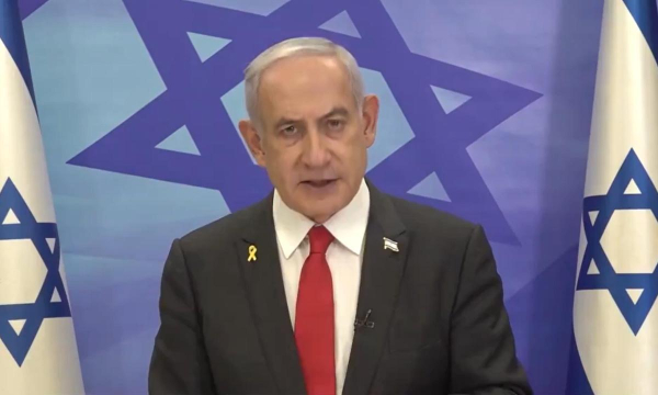 El primer ministro israelí, Benjamin Netanyahu, durante su discurso tras la muerte de Yahya Sinwar, líder de Hamás. (GOP)