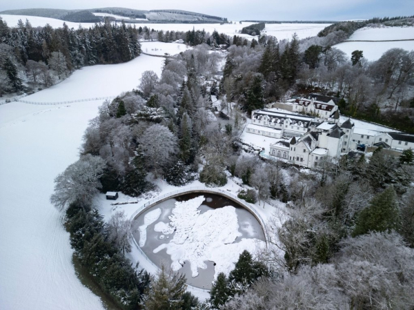 The Great Polish Map of Scotlandm, seen from the air in the snow. Photographer Iain Masterton