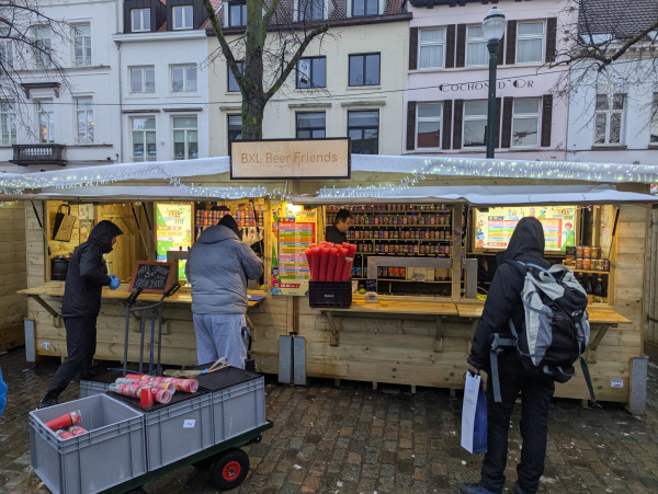 Photo of a beer stall/bar in the Christmas markets in Brussels.