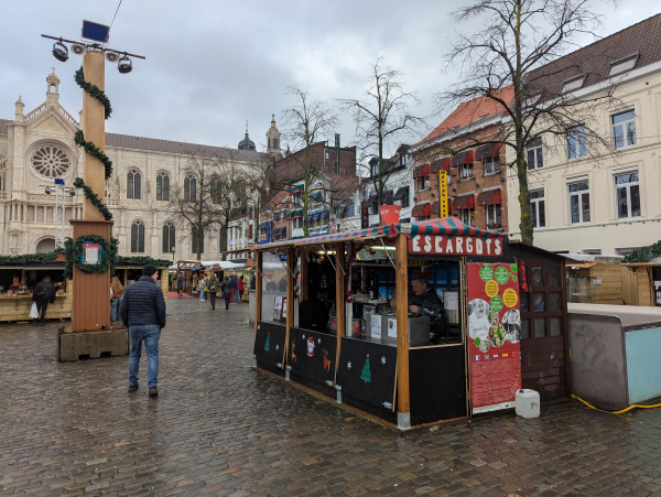 Photo of an Escargot stall in the Christmas markets in Brussels.