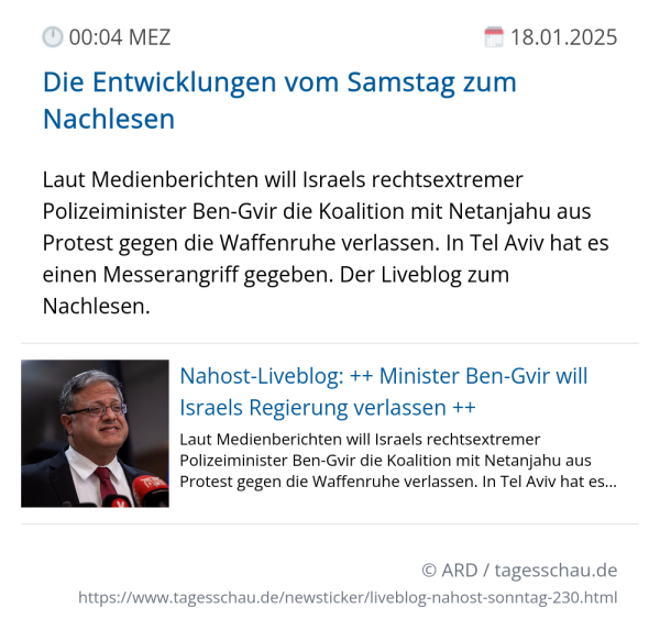 Screenshot eines tagesschau Liveblog Eintrags.