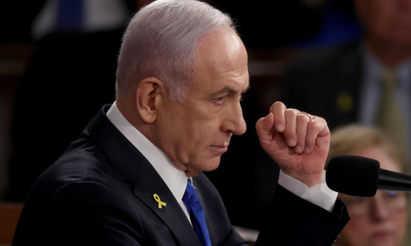 WASHINGTON, DC - JULY 24:  Israeli Prime Minister Benjamin Netanyahu addresses a joint meeting of Congress in the chamber of the House of Representatives at the U.S. Capitol on July 24, 2024 in Washington, DC. Netanyahu’s visit occurs as the Israel-Hamas war reaches nearly ten months. A handful of Senate and House Democrats boycotted the remarks over Israel’s treatment of Palestine. (Photo by Justin Sullivan/Getty Images) (Getty Images)