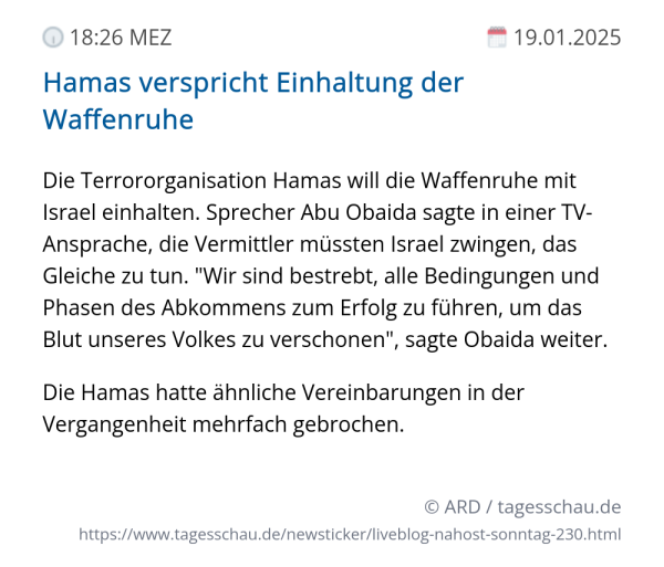 Screenshot eines tagesschau Liveblog Eintrags.