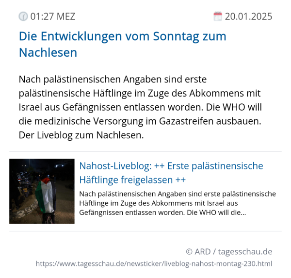 Screenshot eines tagesschau Liveblog Eintrags.