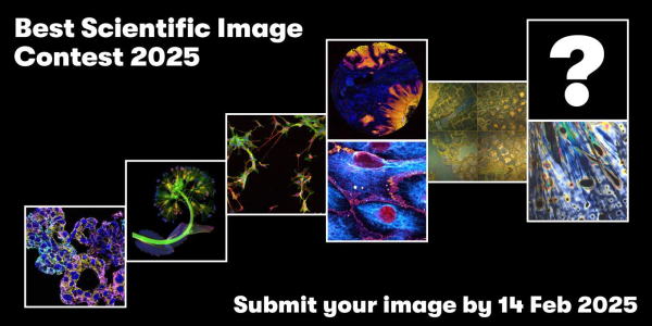 Best Scientific Image Contest 2025 promotion; several winning images from last year's contest on a black background