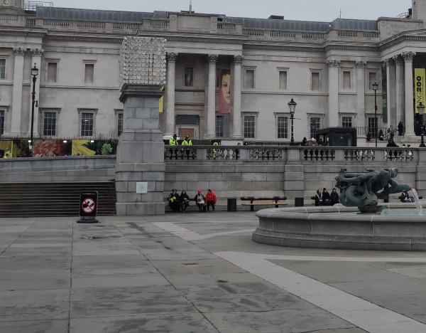 One of a few groups of officers on Trafalgar square