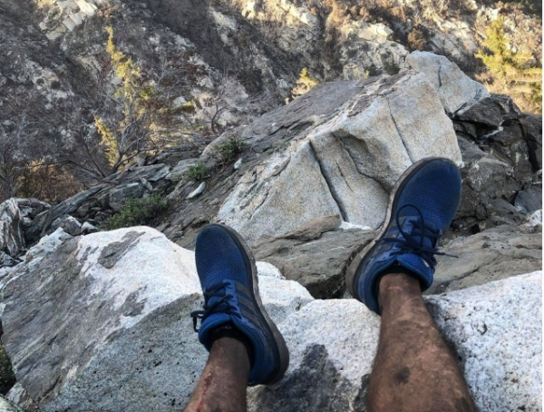 Selfie of feet from Rene Campeon, who was lost in the Angeles National Forest.