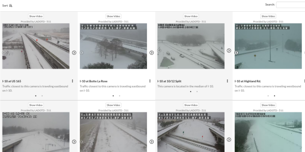 Traffic cameras showing immense amount of snow in Louisiana