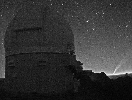 The comet over Cerro Pachón Monday.