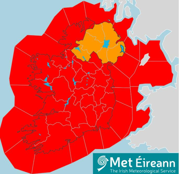 Updated Met Éireann map, showing all 26 counties under a red wind warning for this Friday, 24 January 2025. Northern Ireland remains under a UK Met Office orange warning. 

DO NOT WANT. 