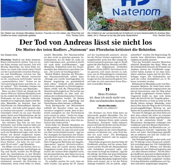 BNN Artikel über den Tod von natenom vom 23.1.2025