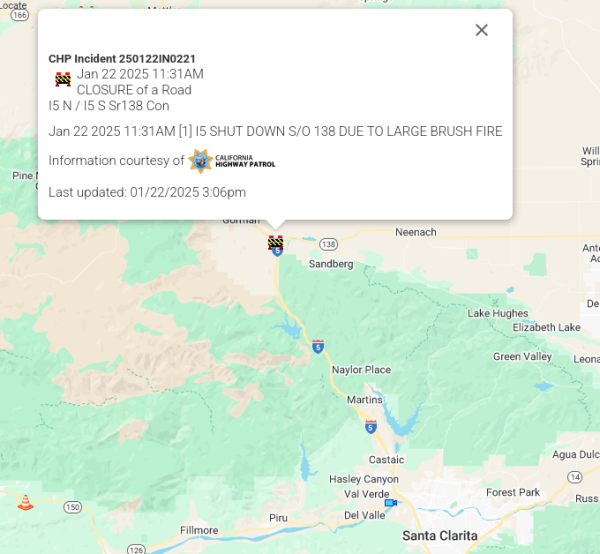 Quickmap showing southbound shutdown of 5