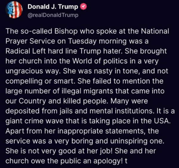 Trump, bishop was a radical left and Trump hater