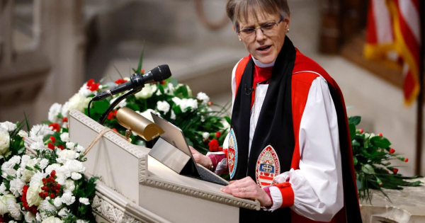 Bishop Mariann Edgar Budde delivered a sermon during the National Prayer Service at Washington National Cathedral. (Chip Somodevilla/Getty Images)