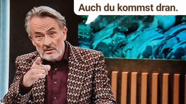 Gert Scobel, stellvertretend für irgendwen, zeigt mit Finger, spruch: auch du kommst dran