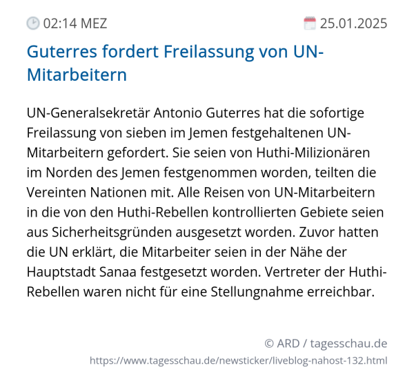 Screenshot eines tagesschau Liveblog Eintrags.